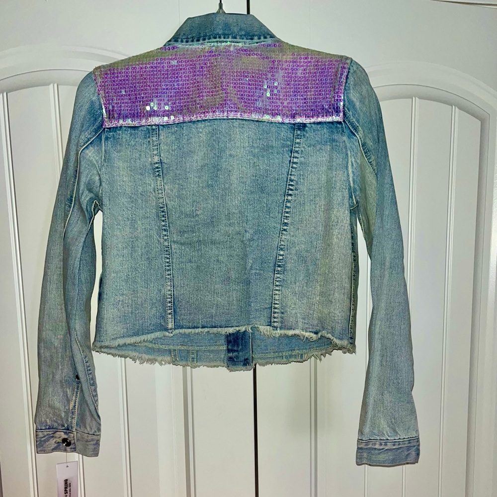 NEW Sunset & Spring Light Denim Wash Sequin Denim Jacket Size Small - Picture 12 of 15